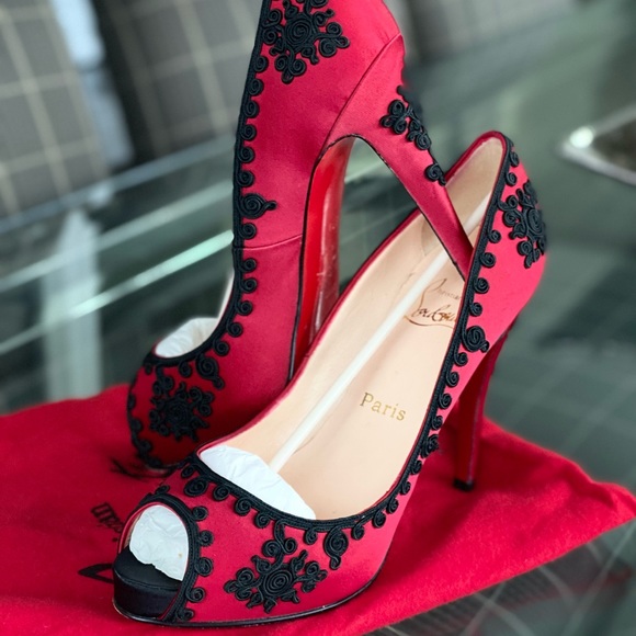 Christian Louboutin Shoes - Christian Louboutin Red/Black Satin Heels